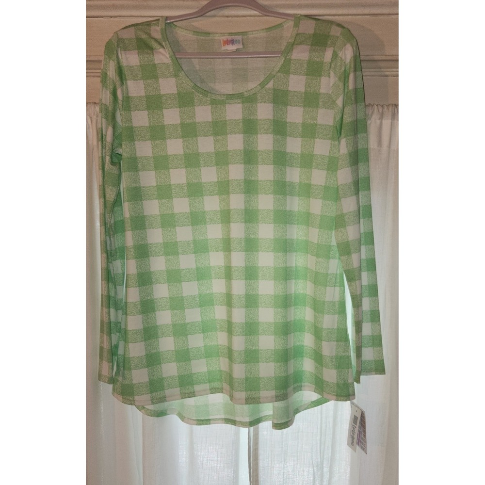 LuLaRoe Women Medium Green Plaid Long Sleeve Tunic Top Blouse NEW